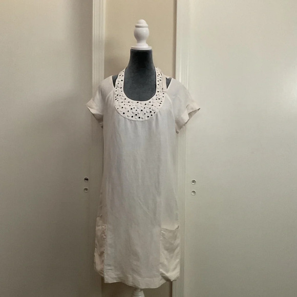 Armani Exchange Dresses & Skirts - 🔷 NWT ARMANI EXCHANGE Embellished White Linen Shift Dress